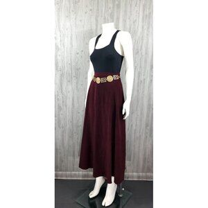 Vintage 90s Maxi Skirt 80s Midi Skirt Full Classic Socialite Fall Skirt Burgundy